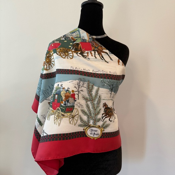 Authentic Hermes Vintage Holiday Silk Scarf with Red and Green Accents - Picture 11 of 11